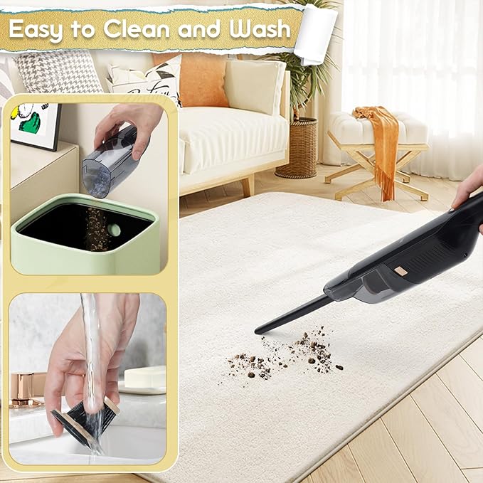 Handheld Vacuum Cordless, 15KPA High Power Suction, USB Quick Charge, Car Vacuum Cleaner with Storage Dock, Lightweight Rechargeable Dust Buster with Crevice Tool & Pet Brush Hand Vac for Home, Black
