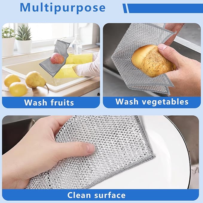 Tecbeauty 30Pcs Multipurpose Wire Dishwashing Rags for Wet and Dry, 7.87" x 7.87" Non Scratch Steel Wire Dishcloth, Double Layer Reusable Metal Cleaning Cloth for Cookware, Sinks, Dishes, Stove Tops