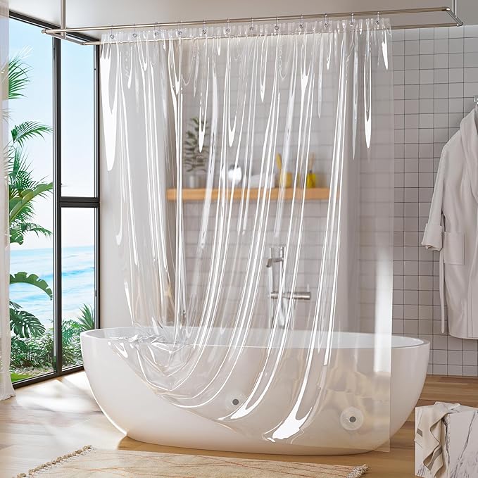 Titanker Clear Shower Curtain Liner, Plastic Shower Liner PEVA 72 x 72 Lightweight Waterproof Shower Curtains for Bathroom with Magnets and Rustproof Grommets