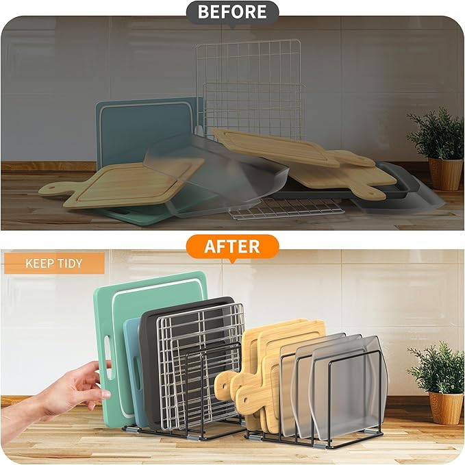 VAEKUCEAN Cutting Board Organizer, Kitchen Cabinet Organizer, Divided Rack with 5 Slots for Baking Trays, Cutting Boards - Cookie sheet Organizer Inside Cabinet, Baking Sheets Holder (large)