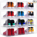 Large Clear Shoe Storage Boxes Stackable, 12 Pack Hard Plastic Shoe Storage Organizer with Magnetic Door, Shoe Container Sneaker Storage Display Case Fit up to US Size 12 Clear