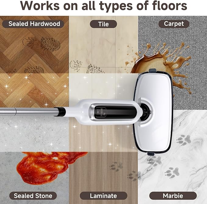 12-in-1 Steam Mop, Detachable Handheld Steam Cleaner for Home, 23FT Cord, 3 Steam Modes & LED Display, Steam Mops for Floor Cleaning, Bathroom, Windows, Sofas, Clothes, Tile Grout, Carpets, Furniture