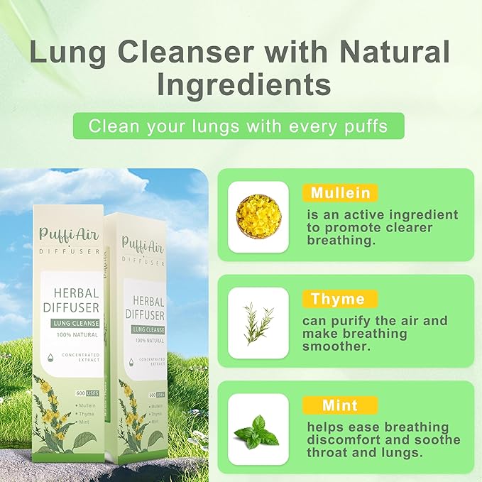 PUFFIAIR Focus Energy Duo Herbal Diffuser Pen Set | Mullein and Caffeine Inspired Blends | Green Orange | 2 Count
