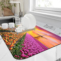 Kitchen Mat Sunrise Tulip Field Dish Drying Mat 12"x19" Bsorbent Coffee Maker Mat for Sink Dishes or Under Rack Kitchen Counter Accessories Absorbent Hide Stain Rubber Backed Dish Drying Pad