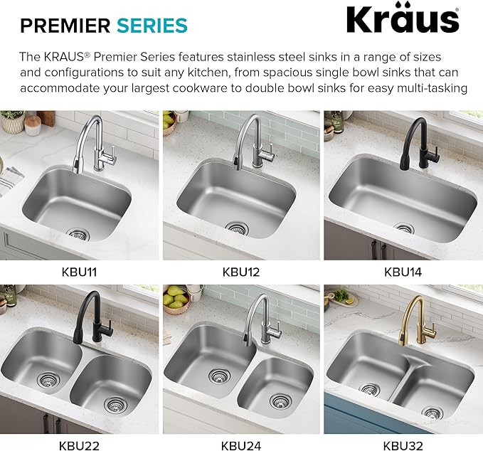 KRAUS Premier 32-inch Undermount 60/40 Double Bowl with Low Divider 18-Gauge Stainless Steel Kitchen Sink with Strainers (x2), KBU24