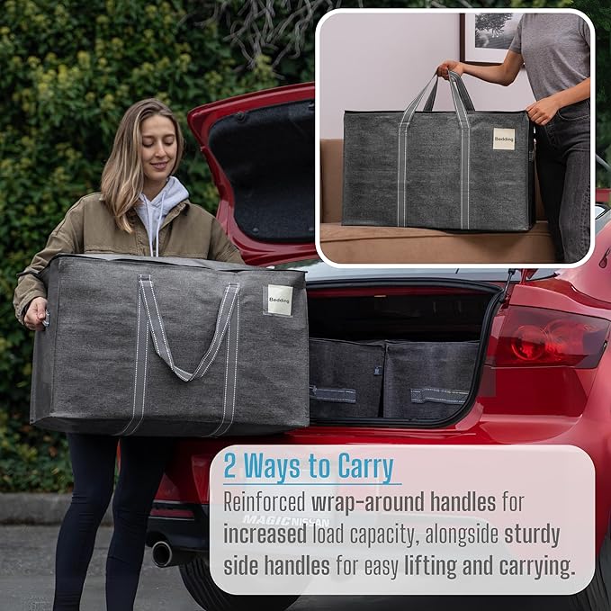 VENO 8 Pack Moving Bags and Large Christmas Storage Bins with lids. Alternative to Moving Boxes, Packing Supplies for College. Extra Large Heavy Duty Totes for Packaging (Dark Gray, 8 Pack)