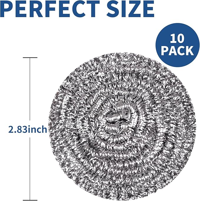 GUEICN Stainless Steel Scrubber Scrubbing Scouring Pad Sponges Clean Pot Pan and Steel Wool for Kitchen Bathroom (10Pcs Metal Scrubber)
