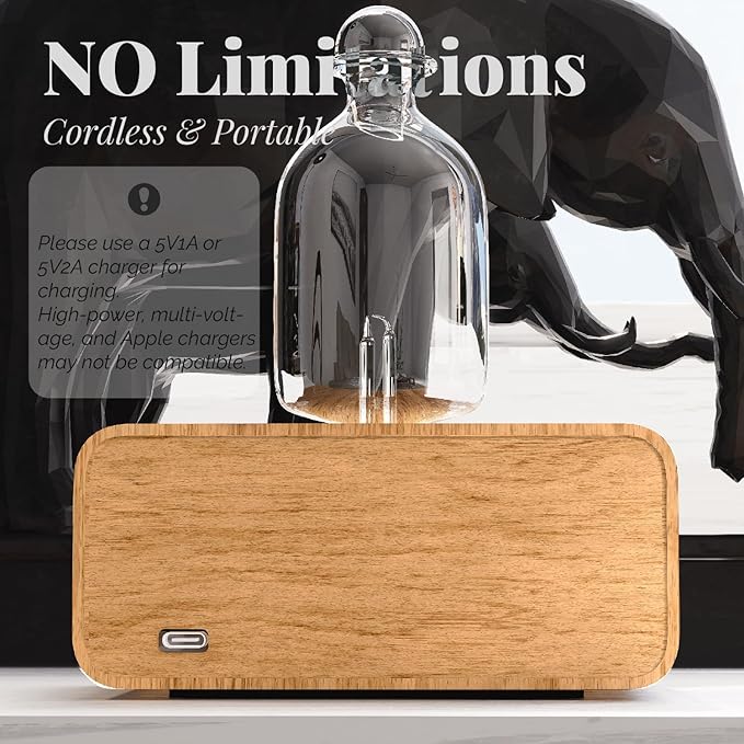 Aria Retro Glass Essential Oil Diffuser with Wood Base for Aromatherapy, Waterless Scent Diffuser for Essential Oil, Fragrance Oil, Perfume, Cordless Mini Oil Diffuser with 4 LED & Timer, Ideal Gift