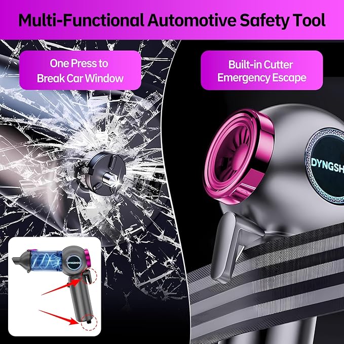 LOQFGDW Handheld Car Vacuum Portable Cordless（Equipped with a one-Touch Window Breaker and Seatbelt Cutter ） Car Vacuum Cleaner with 25000Pa Ultra-Strong Suction,Design for Drivers (Purple)