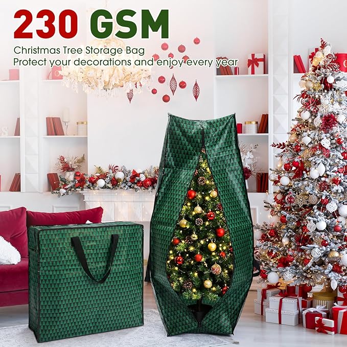 5 Pack Christmas Storage Bags Green, 7.5 Ft Large Christmas Tree Stand Bag, 24" Wreath Containers and 25" Garland Packing Tote Bags with Handle Zipper for Artificial Xmas Tree Wreath Garland