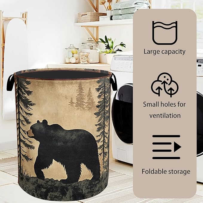 Bear Mountain Laundry Basket - Cabin Laundry Hamper, Heavy Duty 60L Dirty Clothes Organizer, Water Resistant Foldable Hamper for Men Women