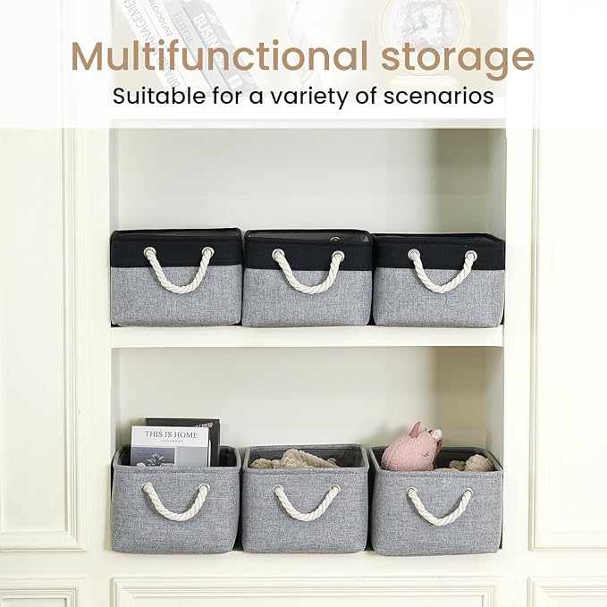 Storage Baskets for Shelves 13.8x9.8x6.7 Inch, Foldable Fabric Storage Bins with Handles, Small Storage Baskets for Organizing Closet, Office, Home Organization (3-Pack, Gray)