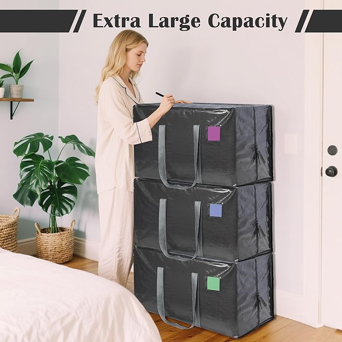 RMOHRO 6 Pack Extra Heavy Duty Large Moving Bags with Reinforced Zipper & Wide Handles, Waterproof Storage Bins for Clothes, College Dorm, Travel, and Home Organization, Gray