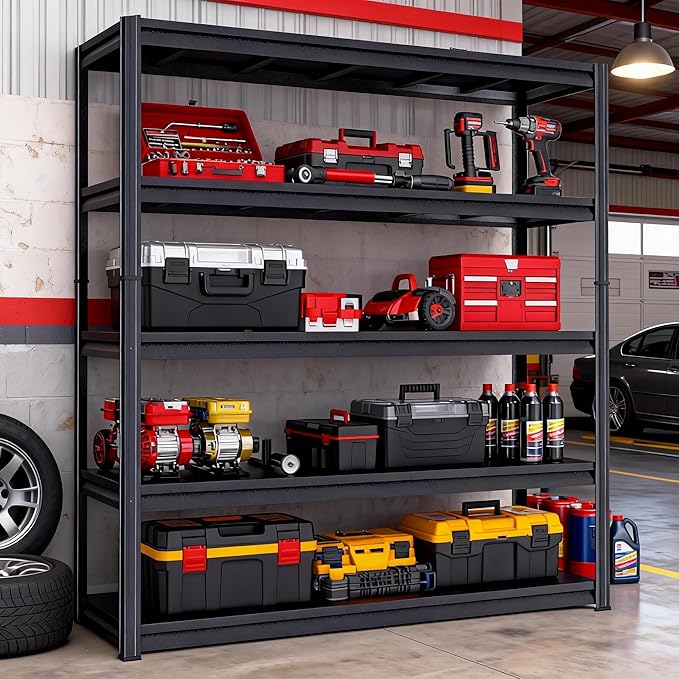 Notmise Metal Garage Shelving Unit, Heavy Duty 5-Tier Adjustable Storage Rack, Steel Shelving,3000 lbs Capacity, Industrial Shelves for Heavy Tools and Equipment (5-Tier 77.44" H x39 W x 17.77" D)