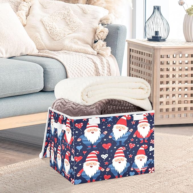 Bolaz Storage Bins with Lids and Handles,Cute Gnmoes American National Day Storage Box Storage Basket with Cover Collapsible Organizer Containers for Home Closet, Shelves