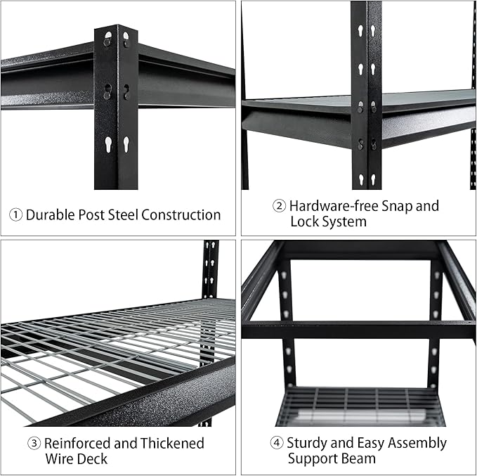 Shuntong The Atlas 48" W Heavy Duty Garage Shelving Unit Load 12000 Lbs, Metal Shelves for Storage, Adjustable All Steel Industrial Rack, 48" W x 24" D x 72" H, Black