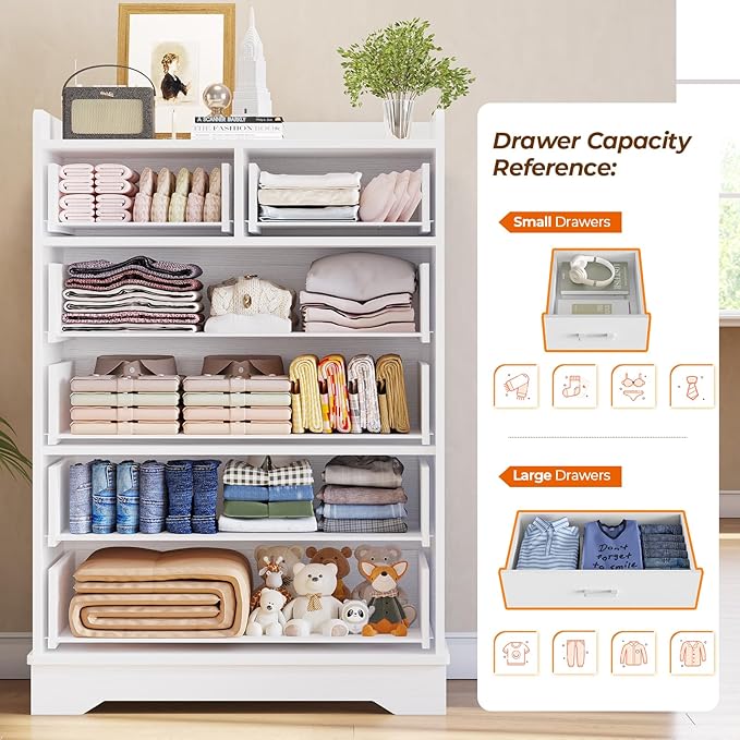 Hasuit White 6 Drawer Dresser, Wooden Storage Chest of 6 Drawers, Vertical Large Capacity Clothing Storage Organizer, Tall Dressers for Bedroom, Hallway, Entryway