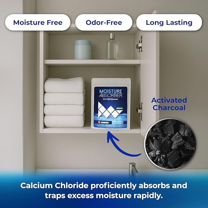 Zarpax Moisture Absorber Sachets Activated Charcoal 7.5 oz/212g - Remove Excess Moisture In Air & Odor - Desiccant Dehumidifier for Closet, Drawer, Storage - Dampness & Humidity Control - Set of 5