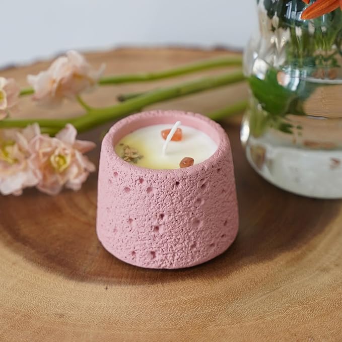 Sacral Chakra Sunstone Candle – Tangerine Rose Scented Soy & Beeswax Candle with Sunstone | Handmade Soft Pink Cement Jar | Love, Creativity & Emotional Balance Gift (7.1 oz / 200 g)