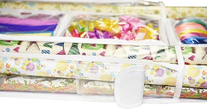 Double Sided Hanging Gift Wrap Organizer | Large 16" x 41" Wrapping Paper Rolls Storage Bag | Tearproof & Space Saving Closet Gift Bag Organization Solution | Sturdy Zippers & Robust Adhesive Strip