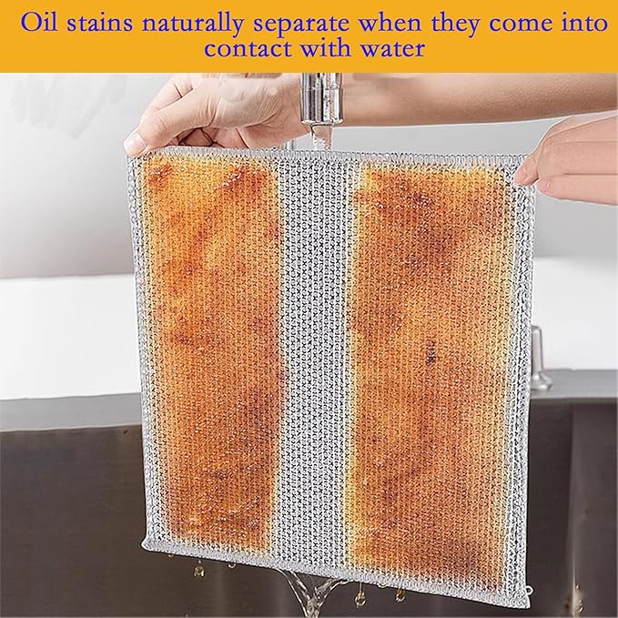 xingjieyun 10-Pack Double-Layer Dry/Wet Dual-Use Metal Wire Non-Scratch Cloth Multi-Purpose Magic Cleaning Cloth Silver Wire Dish Cloth for Cookware, Tableware, Sink, Stove Cleaning, etc.(10PCS)