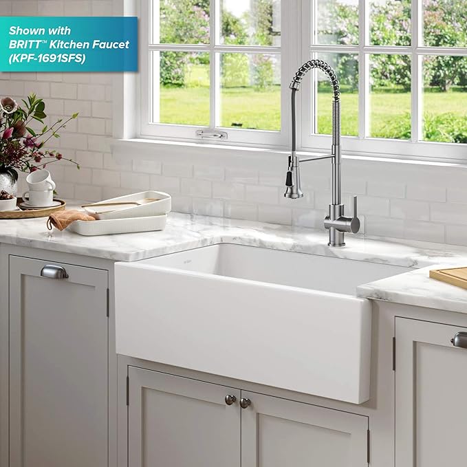 KRAUS Turino 33-inch Farmhouse Reversible Apron Front Fireclay Single Bowl Kitchen Sink in Matte White, KFR1-33MWH