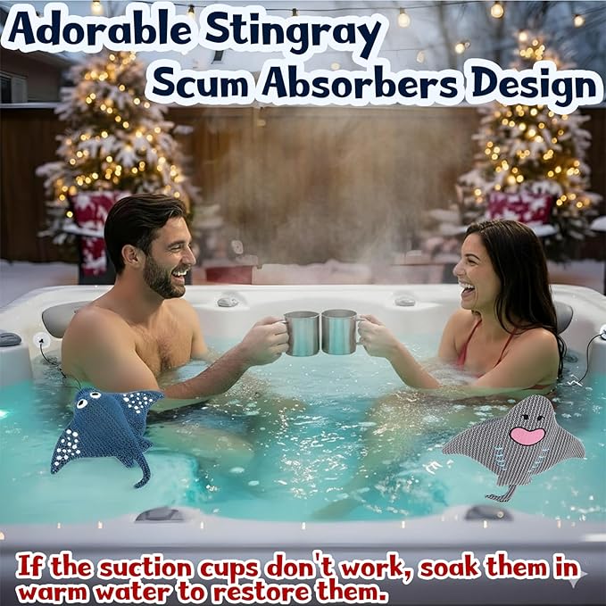 Stingray Hot Tub Scum Absorber Reusable Washable for Spa Scum Ray Floating Hot Tub Oil Absorber Cleaner Accessories for Adults (1 Pack, Ray)