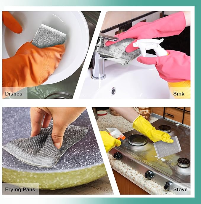 Thyle 36 Pack Steel Scrub Sponges for Dishes Non Scratch Scouring Sponge Multi Use Metal Scrubber Heavy Duty Dish Wash Kitchen Sponge for Pot Dish Washing Hard Surface Cleaning Tools (Gray)