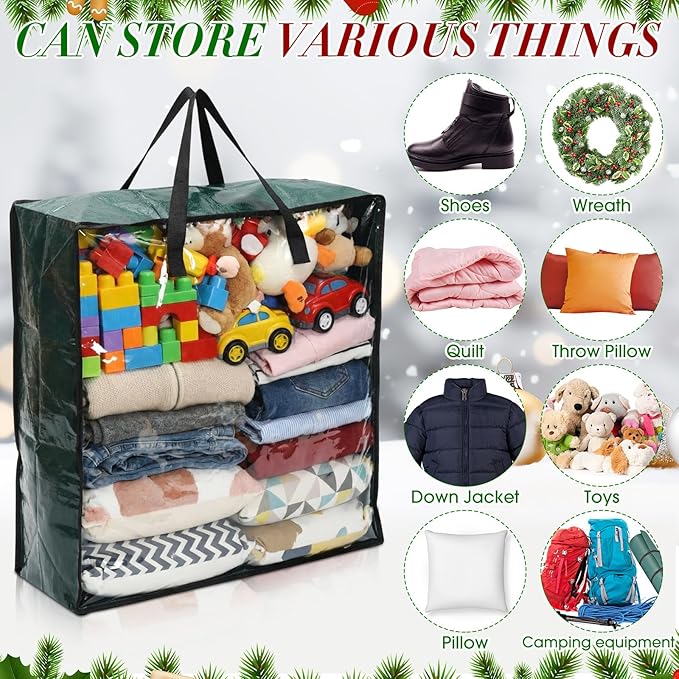 Oversized 6 Pack Storage Bags with Zipper 25 Gallon Tote Bags Moving Travel Camping Essentials Packing Supplies for Clothes Wreaths Quilts Decorations Toys, 26 x 26 x 8.7 Inches(Green)