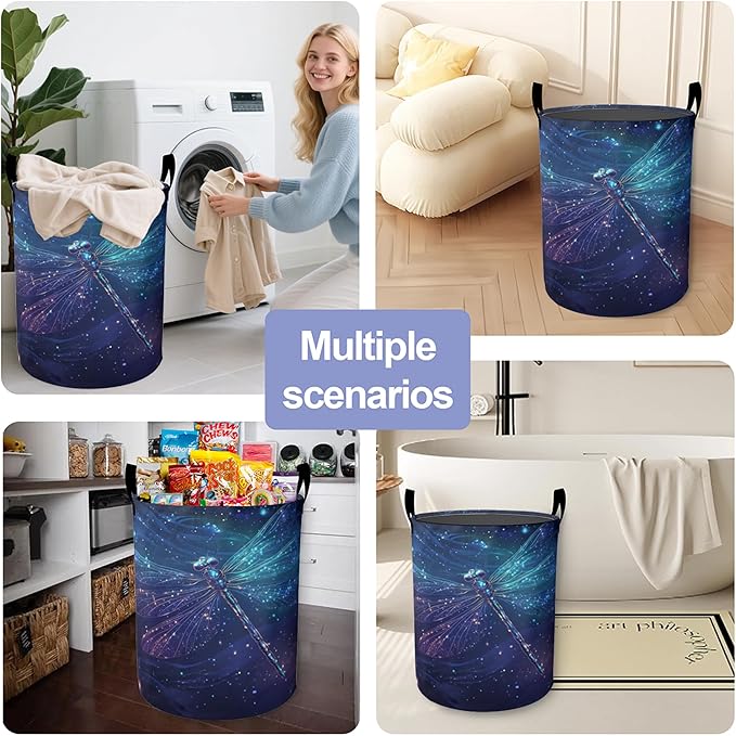Laundry Basket-Retro Blue Dragonfly Foldable Waterproof Oxford Cloth Funny Tote Bag Laundry Hamper Clothes Storage Bucket Organizer For Bathroom/Laundry Storage/Bedroom Storage Basket