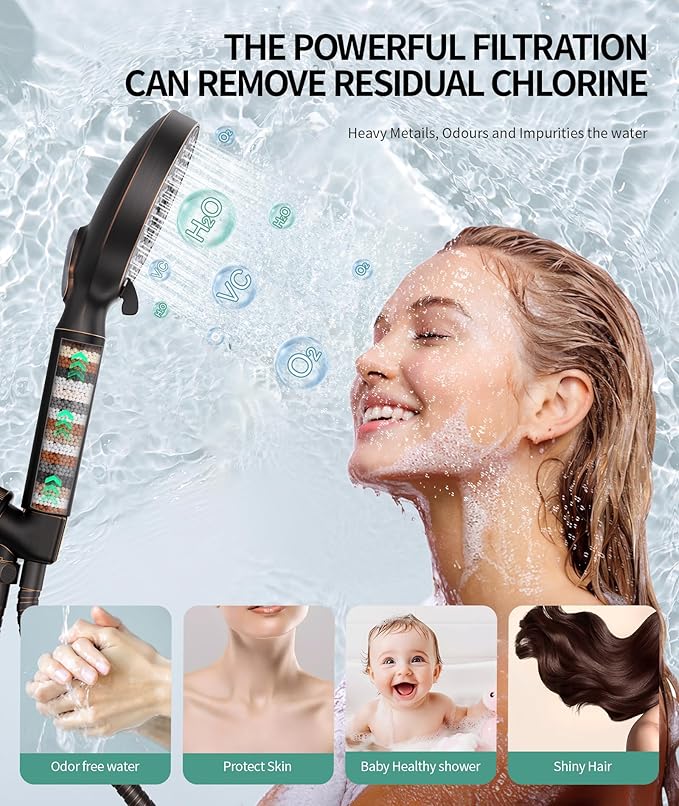 SR SUN RISE Filtered Shower Head with Handheld High Pressure 9 Spray Mode Showerhead Detachable Shower Head Water Softener Filters Beads for Hard Water Remove Chlorine 1 Filter ORB