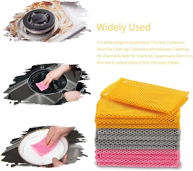 BAIKAFU 6Pcs Dish Wash Net,Innovative Mesh Cloth,Ultra Non-Scratch Dish Rags for Washing Dishes,100% No Odor/Quick Dry,Perfect Scrubber,Dish Sponges for Washing Dishes Yellow/Pink/Gray