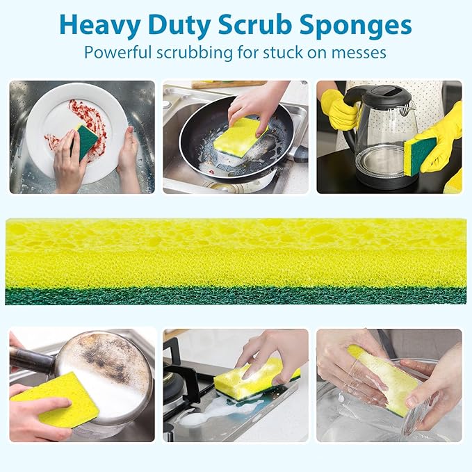 POWOBEST 24 Pack Heavy Duty Scrub Sponges,Multi-Purpose Kitchen Sponge, Efficiently Clean The Surface Stains,Used for Clean Kitchen Pots,Bowls,Bathrooms,Tiles,Wall Good Helper for Home Cleaning