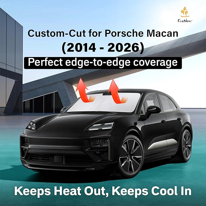 EcoNour Windshield Sun Shade Compatible for Porsche Macan 2014–2026 | Custom Fit Luxury SUV Front Window Sunshade | Foldable Heat & UV Reflective Sun Visor