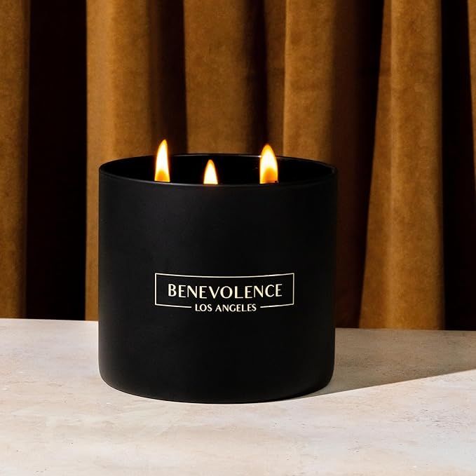 Benevolence LA 3 Wick Candle, Charcoal Large Scented Candle | Soy Candles | Holiday Candle Gifts for Women and Men | Home Fragrance | Aromatherapy | Bathroom Freshener 14.5 Oz, 45 Hour Burn