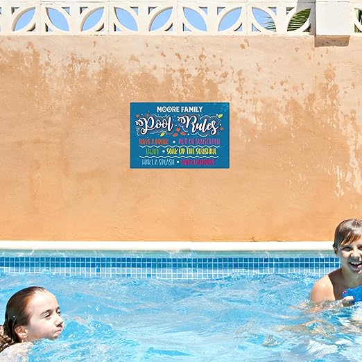 Custom Pool Sign, Pool Rules Have A Drink for Pool Décor Sign, 12x18 Inches, Rust Free .063 Aluminum, Fade Resistant, Made in USA by Sigo Signs