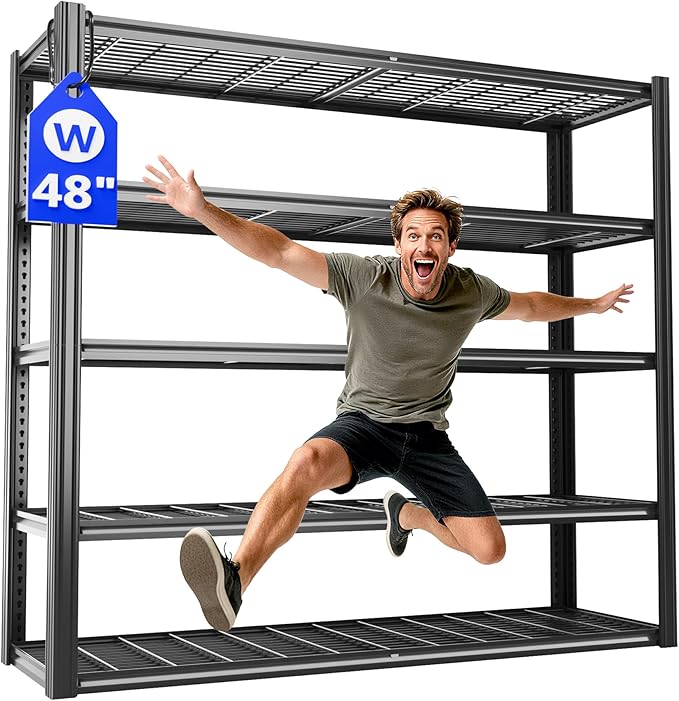 VDEVY 48" W x 72" H x 24" D Garage Shelving Heavy Duty,5 Tier Adjustable Metal Shelves Storage Rack,3030 LBS Large Industrial Shelving Unit for Basement,Warehouse,Garage Organization