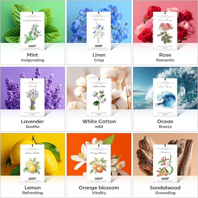 MYARO 12 Packs Scent Sachets for Closet Clothes Storage - White Cotton Fragrance Long Lasting Home Air Freshener Odor Deodorizer