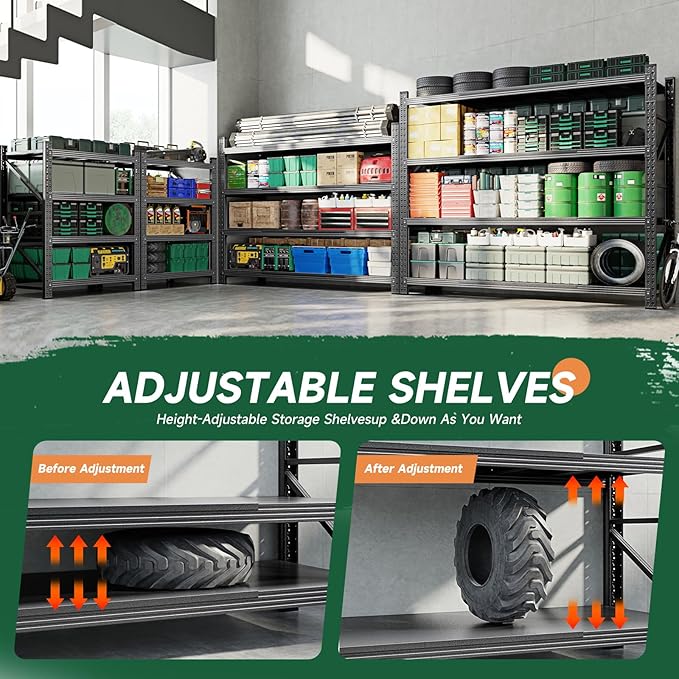 Letaya 8000LBS Storage Shelves Heavy Duty,75" W Garage Shelving Units, 4 Tier Adjustable Utility Rack Shelf,Large Metal Industrial Shelves,for Shop,Warehouse,Basement (75" W x 24" D x 70" H)