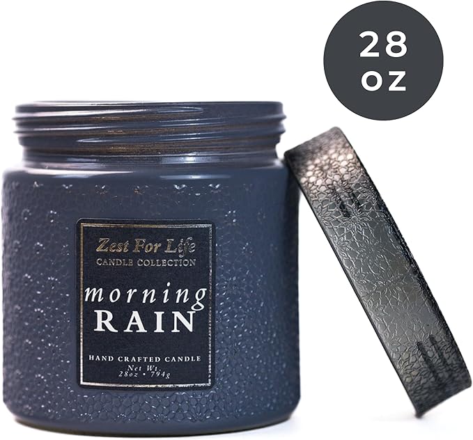 A Cheerful Giver - 28oz Large Scented Candle Jar with Lid- Zest for Life - 130 Hours of Burn Time, Gift for Women (Large, Morning Rain)