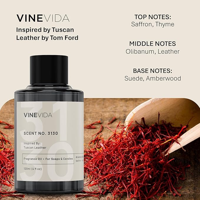 VINEVIDA Scent NO. 3130 Fragrance Oil - 120mL (4oz) - Inspired by: Tuscan Leather Fragrance Oil for Candle Making - Made in USA Candle Scents Scents for Soap Making