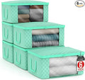 Sorbus Medium Clothes Storage Bags - Foldable Blanket Storage Bins for Organizing Bedroom, Closet, Clothing, Comforter, Organization with Clear Window, Lids and Carry Handles - Set of 6