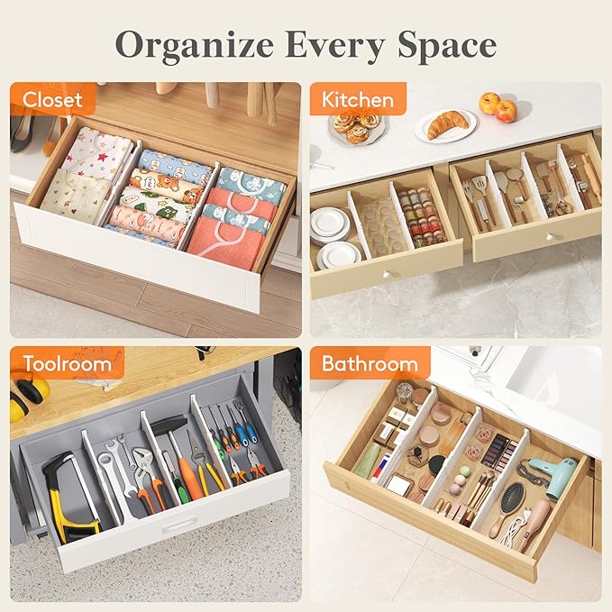 Lifewit 5" Tall 9 Pack Deep Drawer Dividers, 30 –47cm/11.5-18.5" Expandable Drawer Divider for Clothes, White Dresser Drawer Storage Organizers, Clothing Drawers Separators for Dresser Kitchen Bedroom