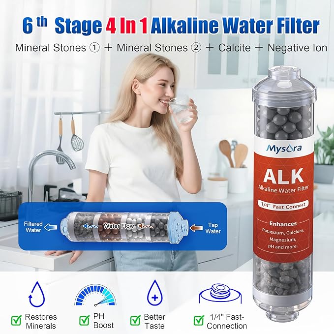 F9K NSF Certified 1-Year Reverse Osmosis Water Filter Replacement Set Compatible with iSpring RCC7AK, 9-Count for 6-Stage RO System with Alkaline Remineralization Filter, Without RO Membrane