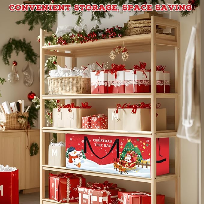 Christmas Tree Storage Bag 7.5 Ft Large Christmas Tree Bag with Reinforced Handles & Dual Zippers Wide Opening, Heavy Duty Oxford Fabric Xmas Ornament Storage Box Protects From Moisture, Dust (Red)