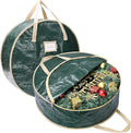 BALEINE Wreath Storage Container, 2 Pack Christmas Wreath Storage Bag with Tear Resistant PE Material and Reinforced Handle for Holiday Xmas (Green, 24"x8")