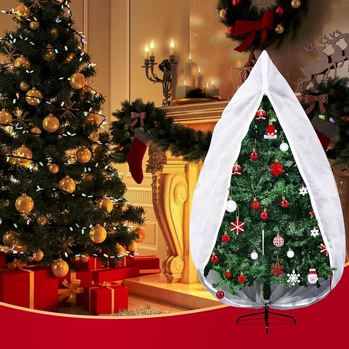 Onesing Christmas Tree Storage Bag 9FT x 4FT, White Dust-Proof Drawstring Christmas Tree Cover for Upright Storage