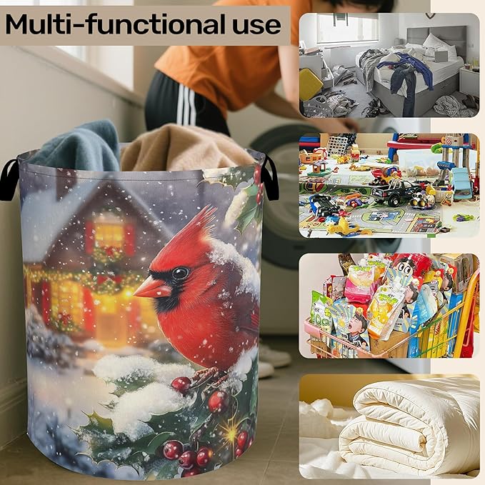 Red Cardinal Cottage Foldable Laundry Hamper - Waterproof Fabric Storage Basket with Handles, Clothes Hampers for Laundry,Bedroom,Dorm