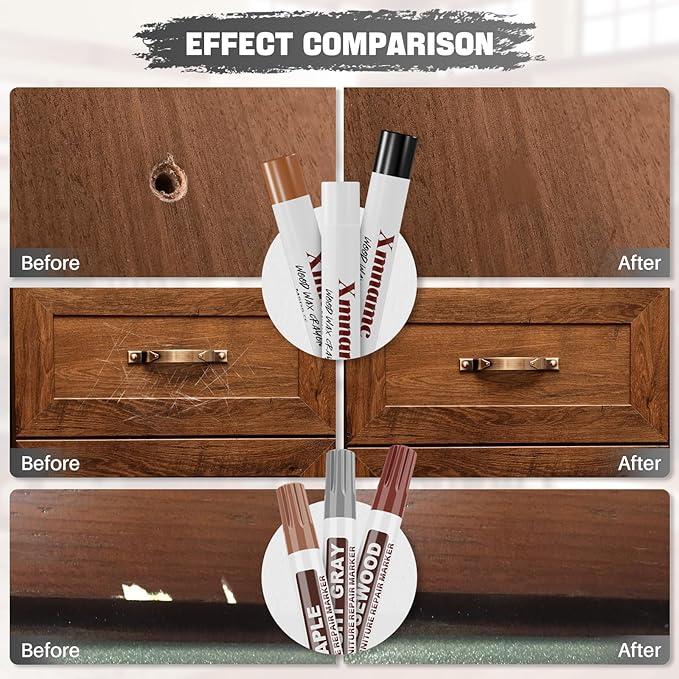 Xmnamc Wood Filler Sticks, Set of 21 Wood Floor Scratch Repair Kit, Wax Sticks for Furniture Markers Repair Any Scratches, Scuffs, Cracks and Nail Holes on Furniture, Floors, Doors, Cabinets, Tables