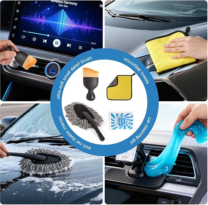 Yungeln Car Detailing Brush Kit with Detail Brushes,Car Interior Detailing Brushe,Car Dust Brush,Cleaning Gel,Car Interior Cleaning Tool for Truck, SUV, Interior Car Accessories